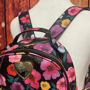 Betsey Johnson Black and Pink Shoulder Bag with Floral Charm